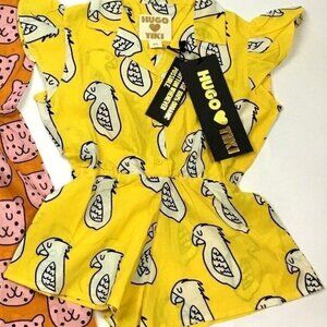 Hugo Loves Tiki Ruffled‎ Play Suit Romper Organic Cotton Baby 0-3 Yellow NWT